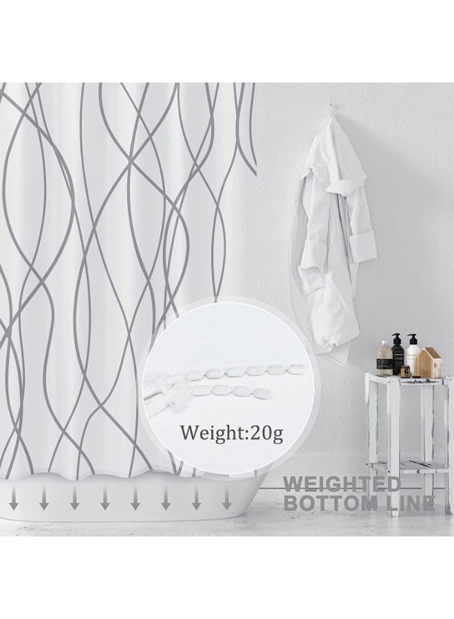 Shower Curtain, Fabric Shower Curtain for Bathroom, Grey and White Fabric with 12 Hooks, Weighted Hem, Waterproof Bath Accessories Hotel Style, Machine Washable - Image 3