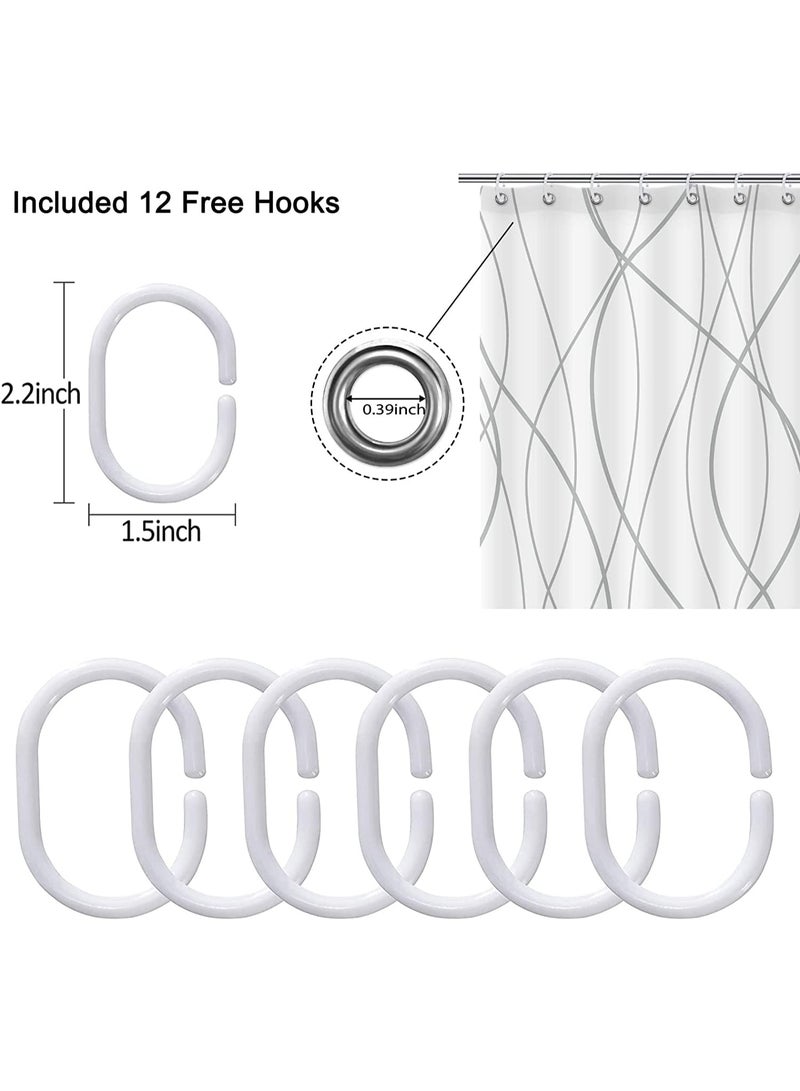 Shower Curtain, Fabric Shower Curtain for Bathroom, Grey and White Fabric with 12 Hooks, Weighted Hem, Waterproof Bath Accessories Hotel Style, Machine Washable - Image 5