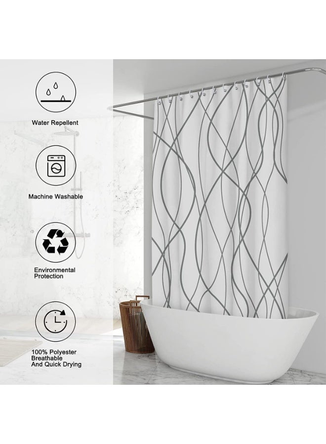 Shower Curtain, Fabric Shower Curtain for Bathroom, Grey and White Fabric with 12 Hooks, Weighted Hem, Waterproof Bath Accessories Hotel Style, Machine Washable - Image 4