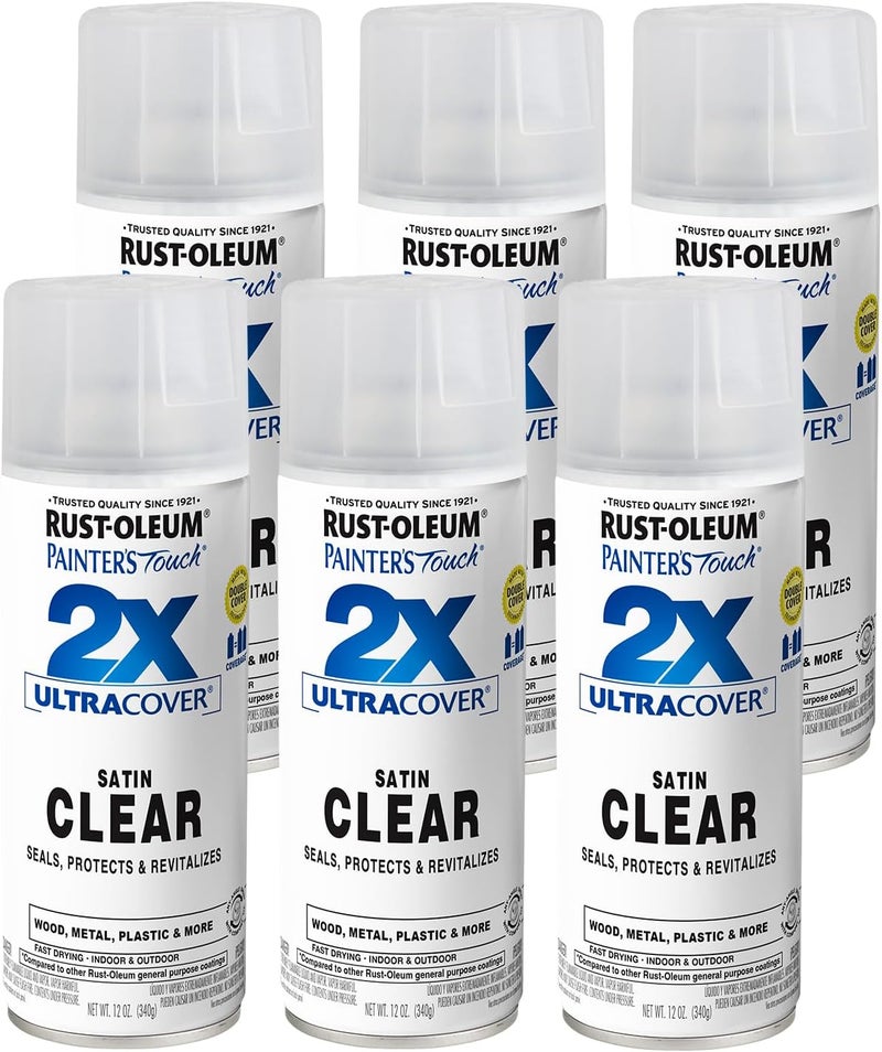 Rust-Oleum 249845-6PK Painter's Touch 2X Ultra Cover Spray Paint, 12 oz, Satin Clear, 6 Pack - Image 1