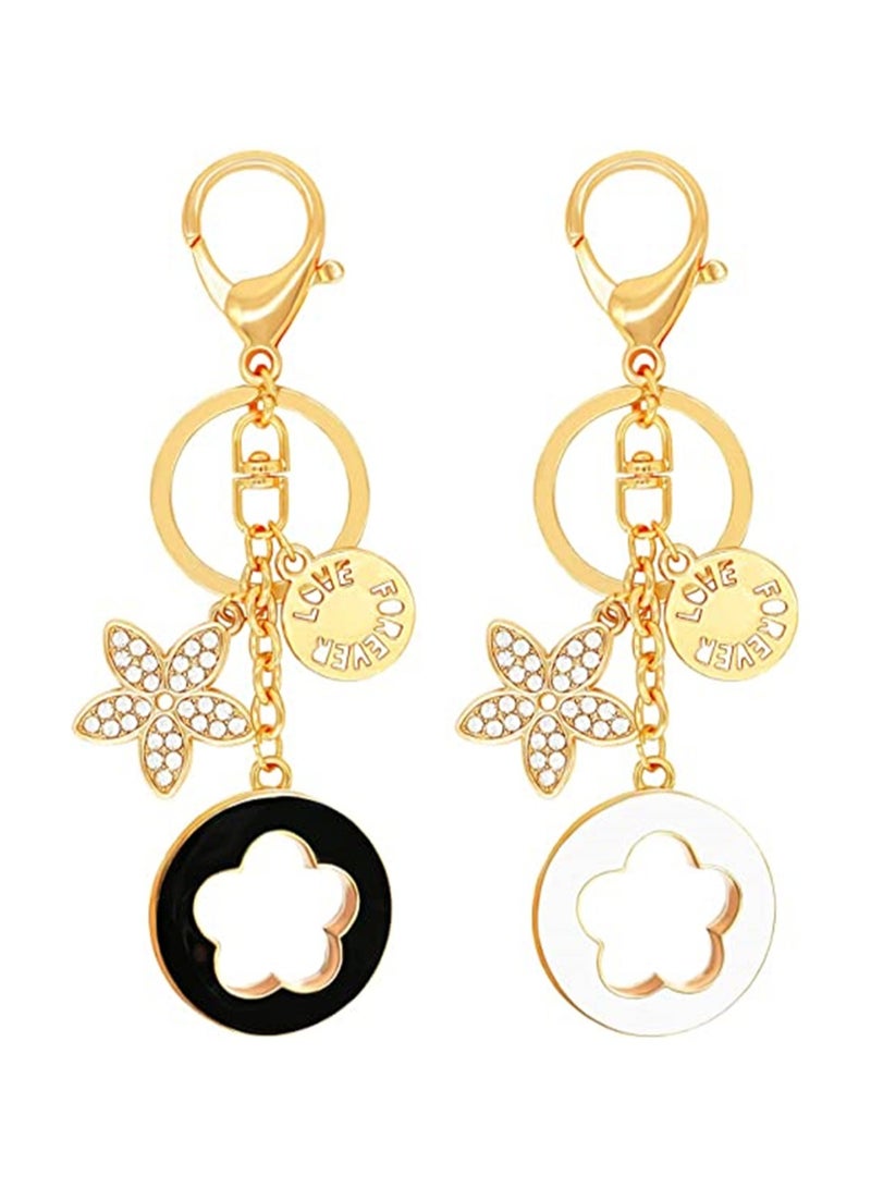 Excefore 2pcs Women's Keychain Charm Flower Crystal Rhinestone Car Keychain Shiny Keyring Pendant - Image 1
