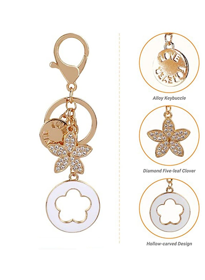 Excefore 2pcs Women's Keychain Charm Flower Crystal Rhinestone Car Keychain Shiny Keyring Pendant - Image 5