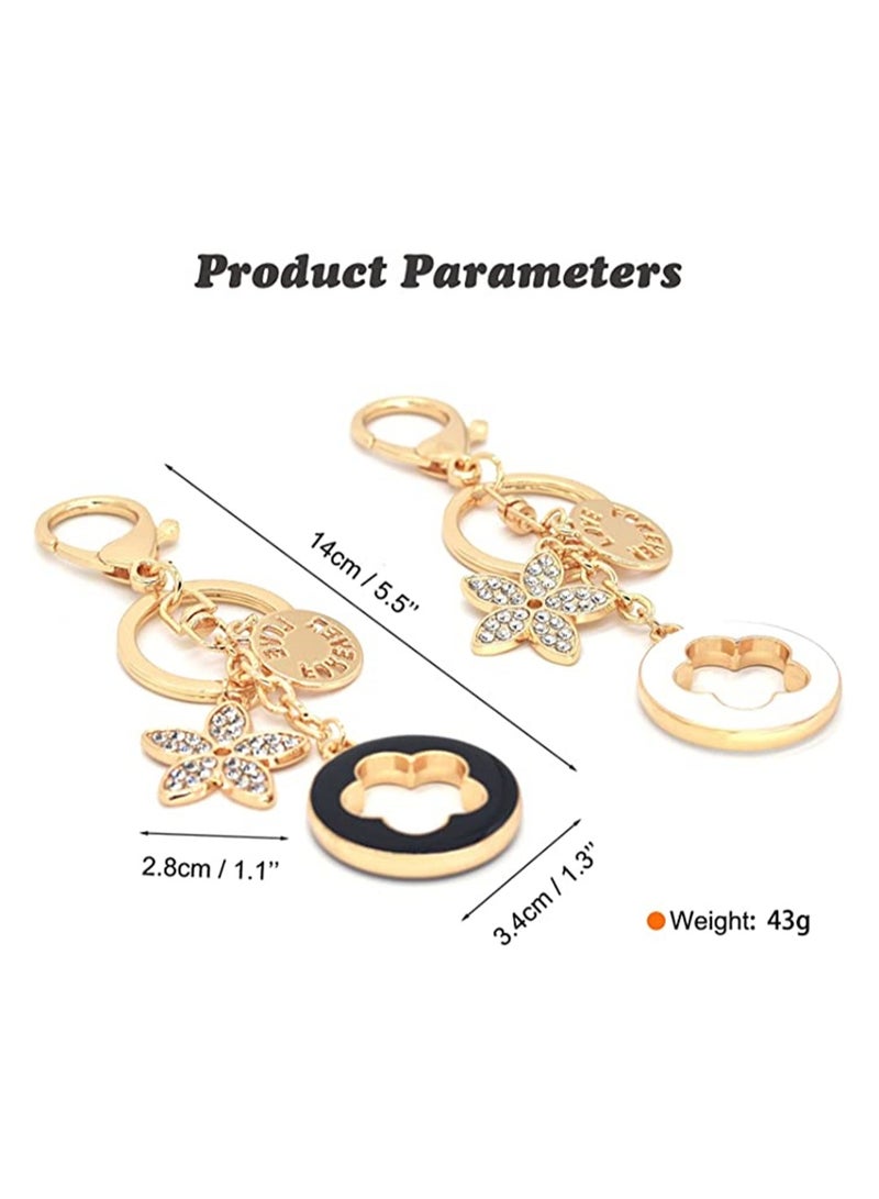 Excefore 2pcs Women's Keychain Charm Flower Crystal Rhinestone Car Keychain Shiny Keyring Pendant - Image 2