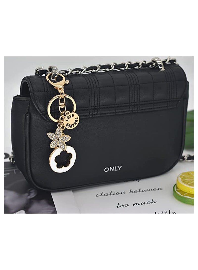 Excefore 2pcs Women's Keychain Charm Flower Crystal Rhinestone Car Keychain Shiny Keyring Pendant - Image 3