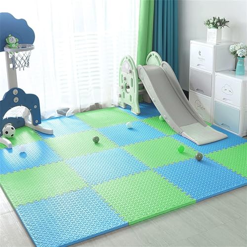 SIGNATRON 20mm Thick Exercise Mat Tiles, Gym Floor Mat Rubber, Interlocking Foam for Gymnastics, Exercise, Play Areas, Home Gyms, Dance Studios, Yoga (Blue - Green, 6Pcs) - Image 2