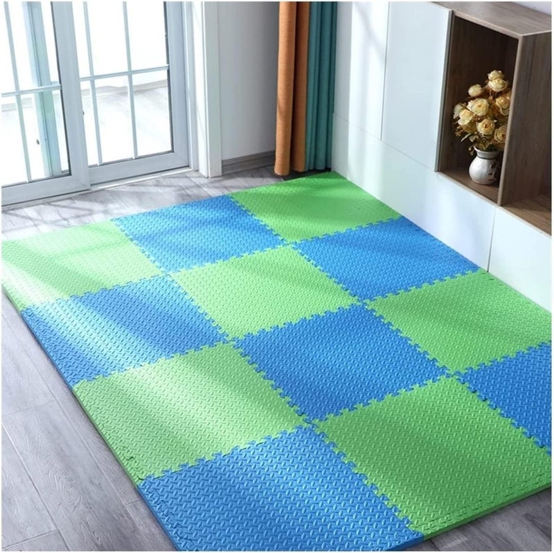 SIGNATRON 20mm Thick Exercise Mat Tiles, Gym Floor Mat Rubber, Interlocking Foam for Gymnastics, Exercise, Play Areas, Home Gyms, Dance Studios, Yoga (Blue - Green, 6Pcs) - Image 1