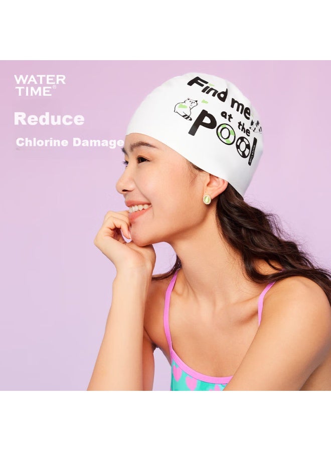 Watertime/Shuichuan Silicone Printed Swimsuit Cap For Women, Large Size For Long Hair, Adult Swimming Cap, Cute Cat Design - Image 1