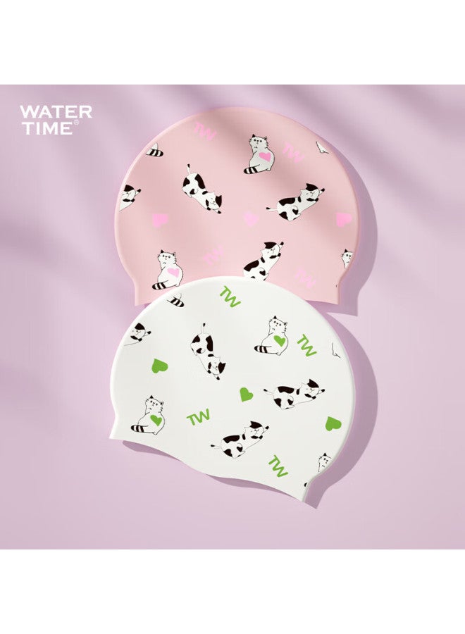 Watertime/Shuichuan Silicone Printed Swimsuit Cap For Women, Large Size For Long Hair, Adult Swimming Cap, Cute Cat Design - Image 2