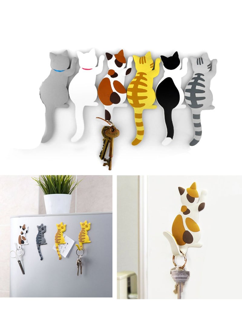 KASTWAVE Magnetic Refrigerator Stickers, Cartoon Cats Magnetic Suction Refrigerator Hook PVC Decorative Household Items Can Be Used to Hang Photos Memo Keys (6 Pieces)  - Image 1