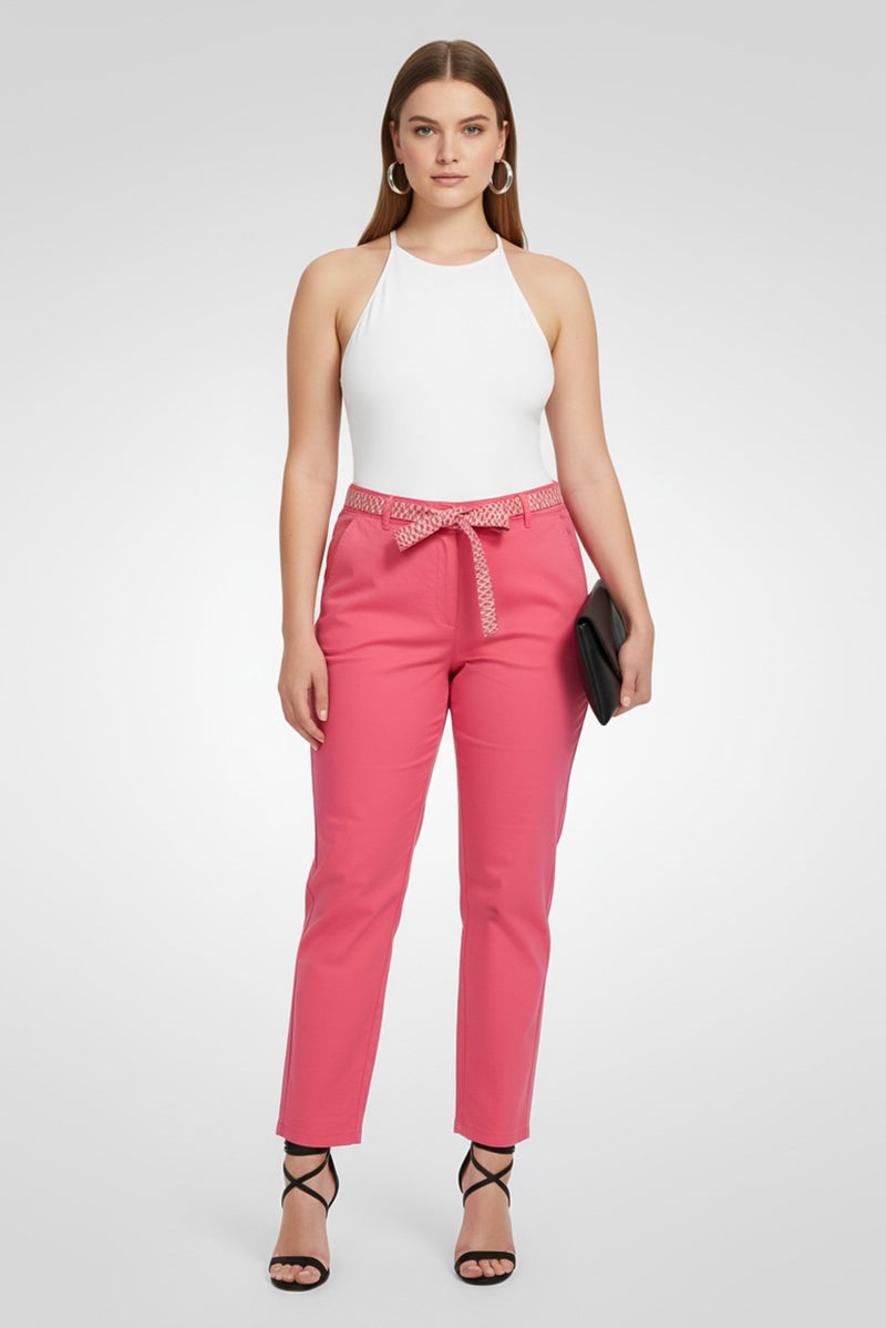 promod Women Regular Fit Solid Chino Pants, Fuchsia - Image 1