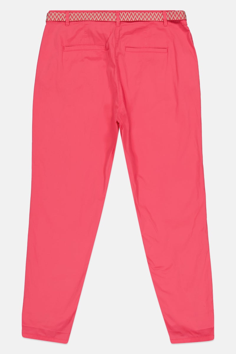 promod Women Regular Fit Solid Chino Pants, Fuchsia - Image 3