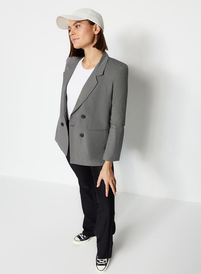trendyol Gray Regular Lined Buttoned Woven Blazer Jacket - Image 3