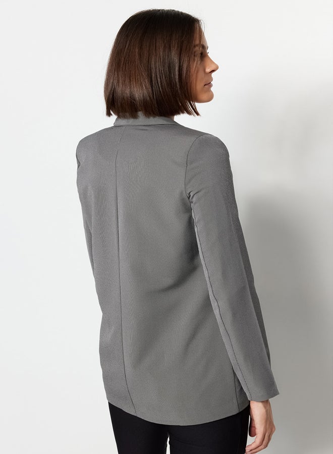 trendyol Gray Regular Lined Buttoned Woven Blazer Jacket - Image 5