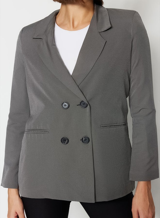trendyol Gray Regular Lined Buttoned Woven Blazer Jacket - Image 4