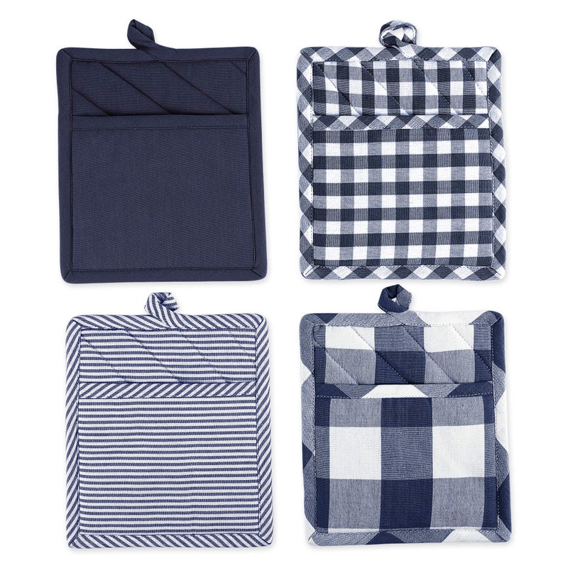 DII DII Gingham Check Kitchen Collection Navy Potholder Set 