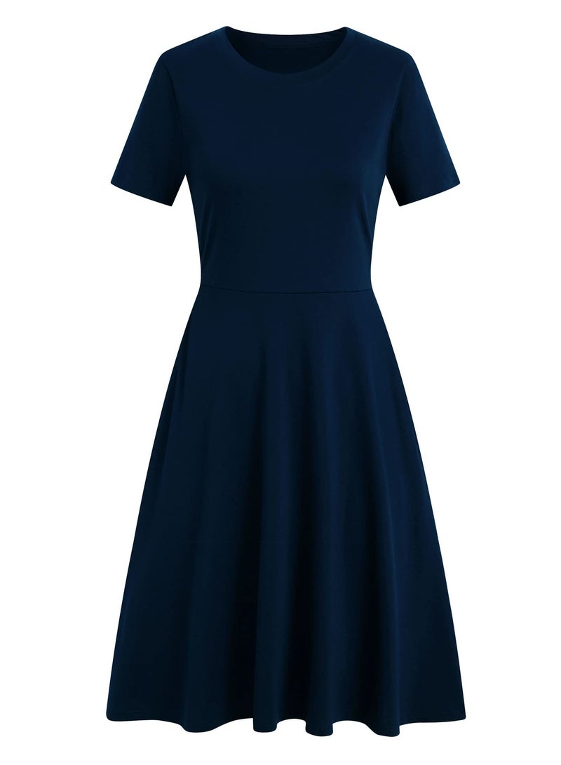 HELYO Business Dresses for Women Professional Floral Print Pockets Casual Work Knee Length A-Line Dress for Juniors Girls Clothes 162 (Navy Blue, L) - Image 3