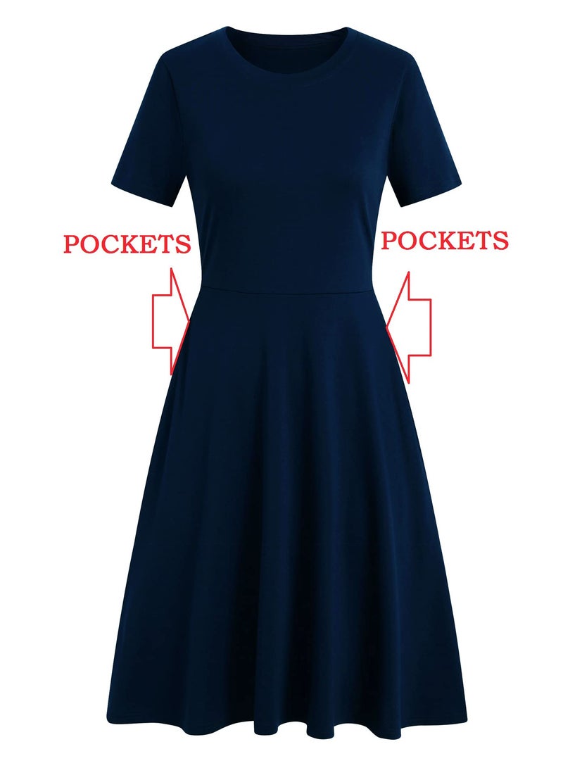 HELYO Business Dresses for Women Professional Floral Print Pockets Casual Work Knee Length A-Line Dress for Juniors Girls Clothes 162 (Navy Blue, L) - Image 5