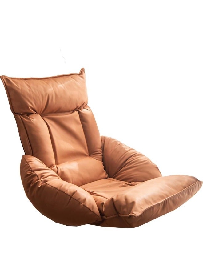 GGEROU Faux Leather Lazy Sofa Japanese Tatami Bed Armchair Removable and Washable Folding Living Room Bay Window Sofa Chair Brown 60x75x127 cm  - Image 1