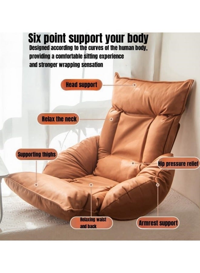 GGEROU Faux Leather Lazy Sofa Japanese Tatami Bed Armchair Removable and Washable Folding Living Room Bay Window Sofa Chair Brown 60x75x127 cm  - Image 3