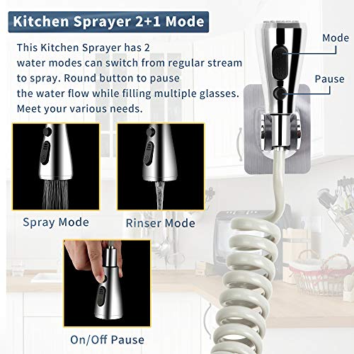 CECEFIN Kitchen Sink Sprayer Hose Attachment for Faucet, Kitchen Faucet Head Replacement w/ 79" Recoil Hose and Holder, Pressurized Water Saving Aerator & Diverter Valve, Faucet Sprayer Attachment Set - Image 2