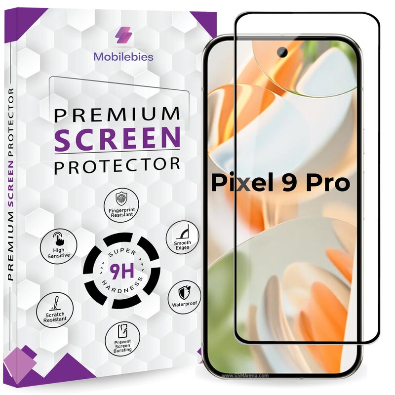 Mobilebies 9H Premium Black Border Tempered Glass Screen Protector for Google Pixel 9 Pro/Pixel 9 5G (6.3 Inch, Pack of 1) | Full Screen Coverage (Edge to Edge) Screen Guard - Image 1