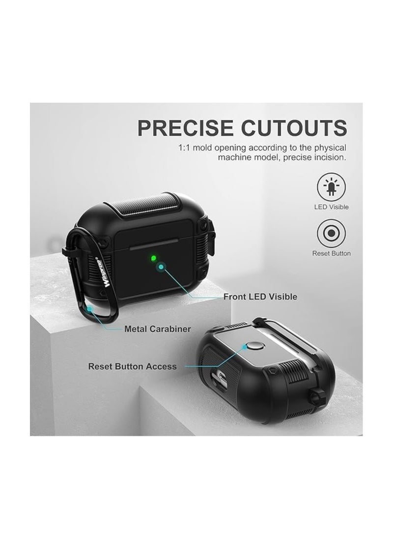 ماركة غير محددة - غطاء حماية ELMO3EZZ Armor Airpods Pro 2 مع مشبك قفل، غطاء حماية صلب عسكري لكامل الجسم مضاد للصدمات مع سلسلة مفاتيح لـ Airpods Pro 2 [أسود] - Image 1