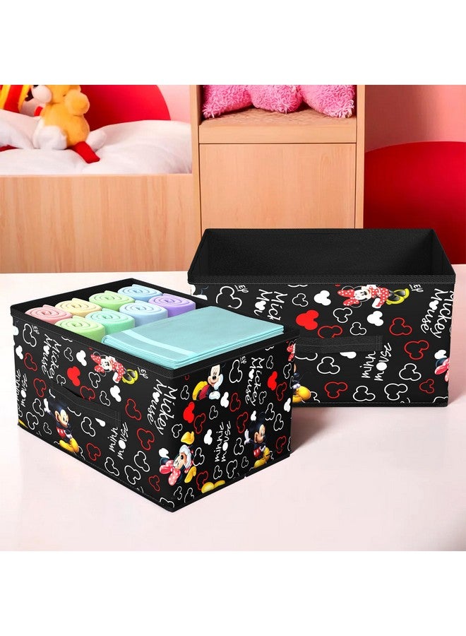 Kuber Industries Foldable Boxes For Storage (Pack of 2) - Multipurpose Storage Organizer For Clothes | Wardrobe | Closet | Toys | Books - Disney Mickey Print - Undergarment Organizer Basket (Black) - Image 2