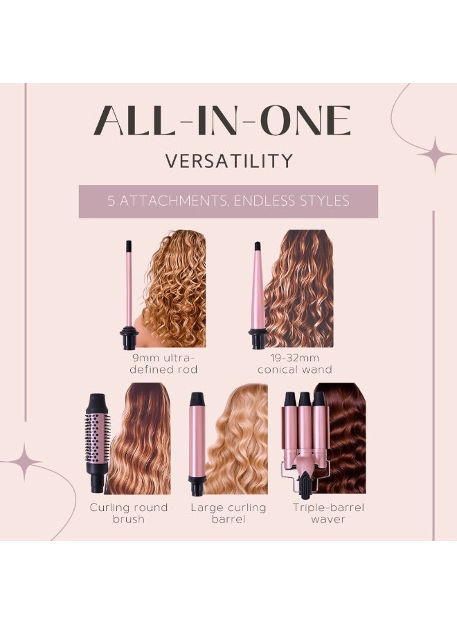 NEXSO 5-in-1 Interchangeable Hair Styler Set with Ceramic Tourmaline Barrels – Curling Wand, Round Brush, Triple Barrel Waver, Adjustable Temperature 150°C–230°C, Dual Voltage - Image 3