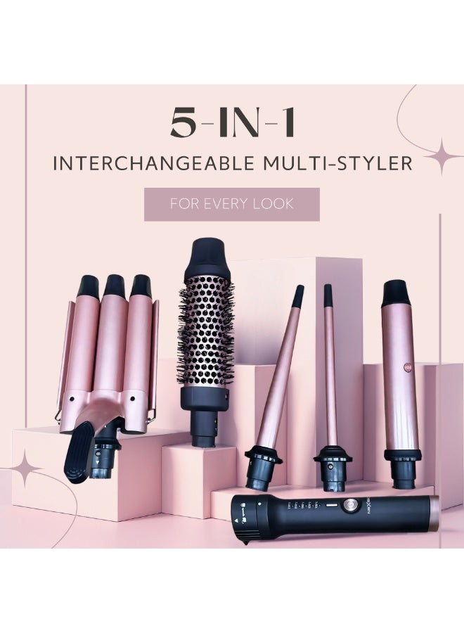 NEXSO 5-in-1 Interchangeable Hair Styler Set with Ceramic Tourmaline Barrels – Curling Wand, Round Brush, Triple Barrel Waver, Adjustable Temperature 150°C–230°C, Dual Voltage - Image 2