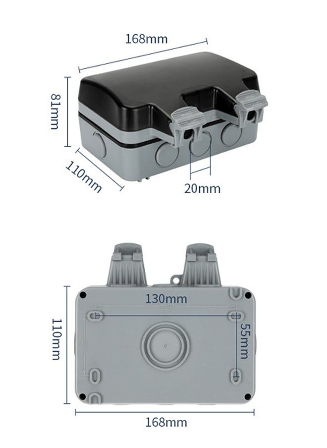 Waterproof socket box Outdoor power socket box Waterproof Ip66 Power socket Lockable 2-jack socket (double plug socket)