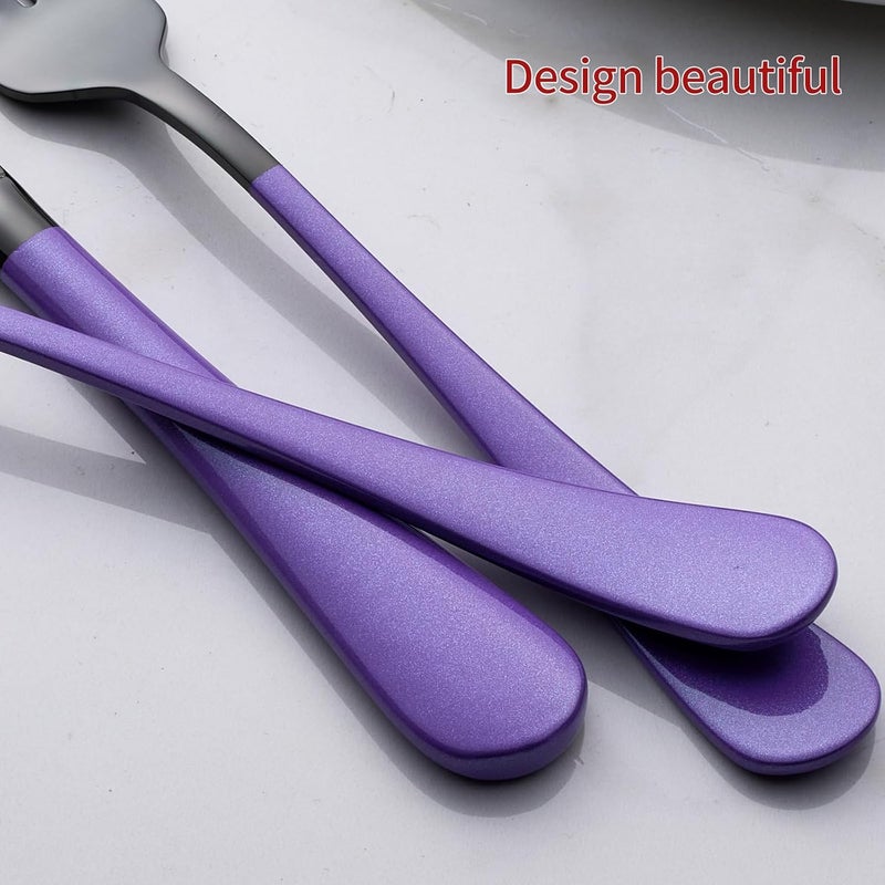 Onlycooker 20Piece Black Silverware Set 180 Stainless Steel Flatware Purple Handle Cutlery Set Service for 4 Dinner Knives Forks Spoons Set Mirror Finish Dishwasher Safe - Image 5