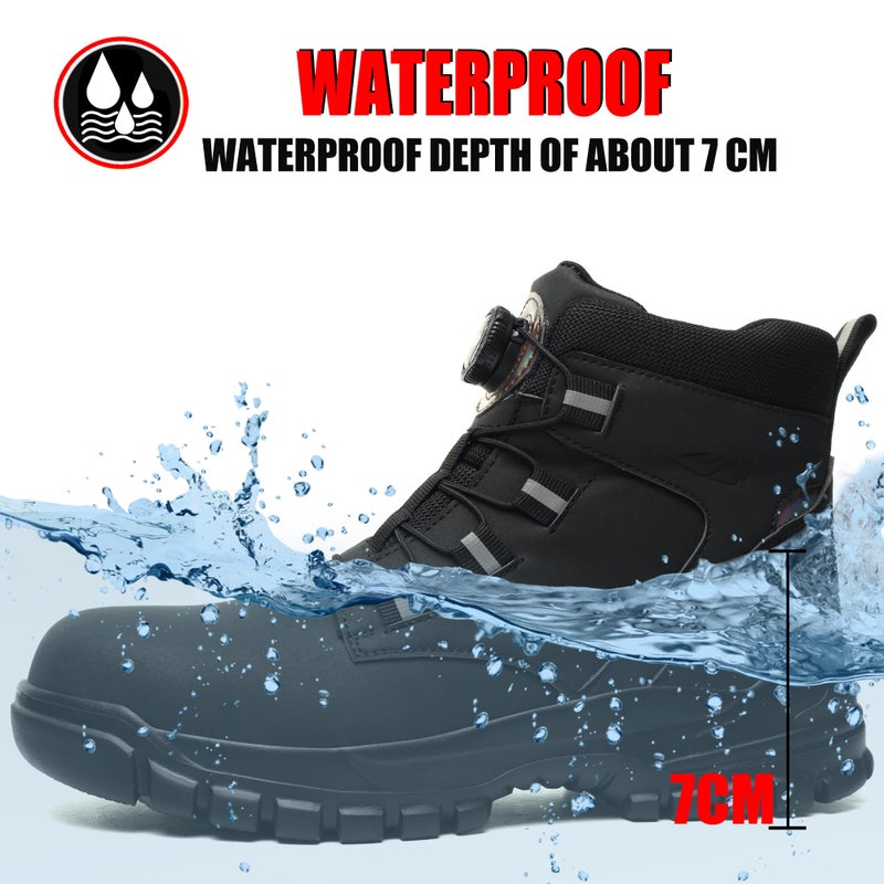 COOU Safety Boots for Men Waterproof Safety Shoes Women Lightweight Steel Toe Non-Slip Work Boots Black, 39 EU - Image 2