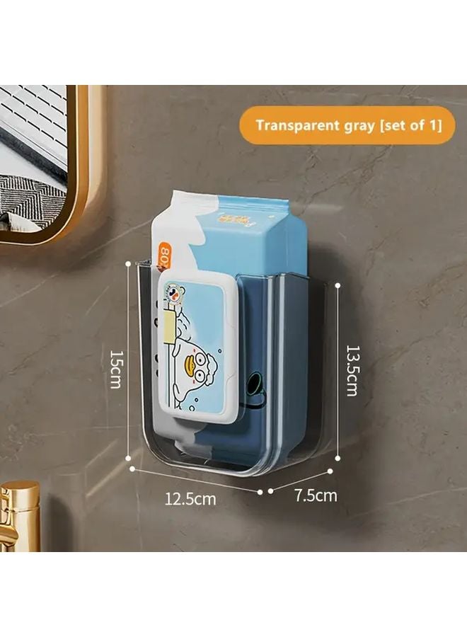 حامل مناديل مبللة شفاف رمادي مثبت على الحائط قوس بلاستيكي ذاتي اللصق فتحة كبيرة متانة تحمل عالية - Image 1