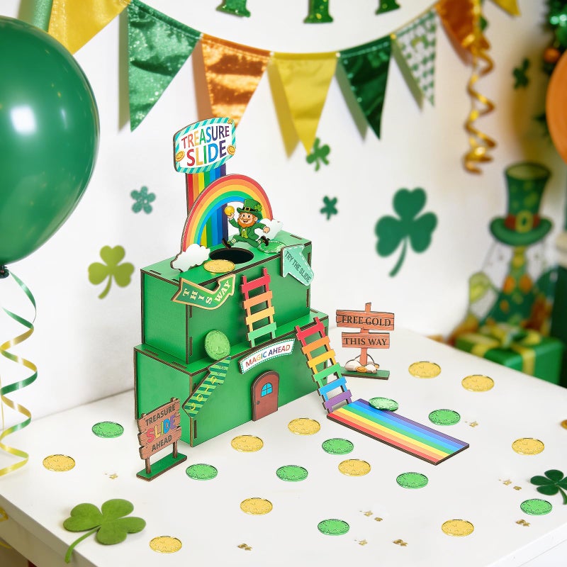 Cooldele Leprechaun Trap Kit for Kids, St. Patrickâ€™s Day Wooden DIY Craft Set, Includes Rainbow Slides and Trap mechanisms, St. Patrick's Day Decorations Party Supplies - Image 5