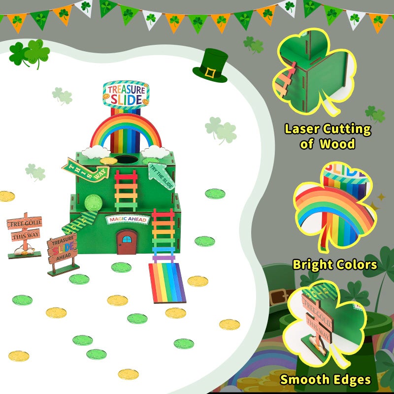 Cooldele Leprechaun Trap Kit for Kids, St. Patrickâ€™s Day Wooden DIY Craft Set, Includes Rainbow Slides and Trap mechanisms, St. Patrick's Day Decorations Party Supplies - Image 4