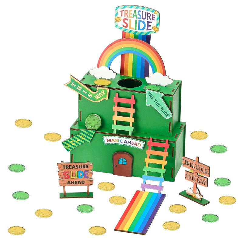 Cooldele Leprechaun Trap Kit for Kids, St. Patrickâ€™s Day Wooden DIY Craft Set, Includes Rainbow Slides and Trap mechanisms, St. Patrick's Day Decorations Party Supplies - Image 1