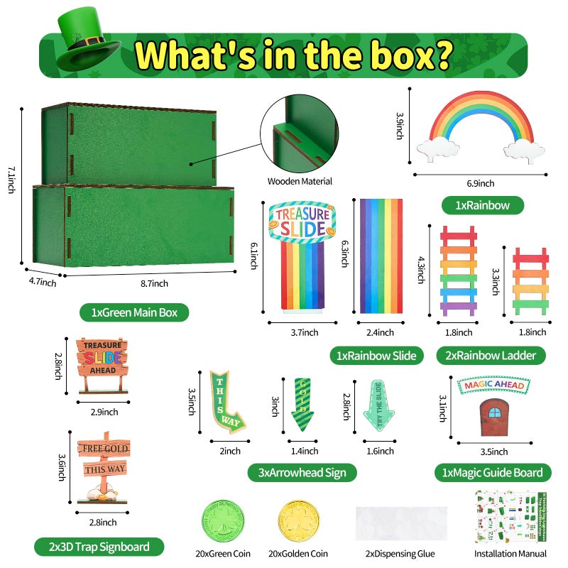 Cooldele Leprechaun Trap Kit for Kids, St. Patrickâ€™s Day Wooden DIY Craft Set, Includes Rainbow Slides and Trap mechanisms, St. Patrick's Day Decorations Party Supplies - Image 2