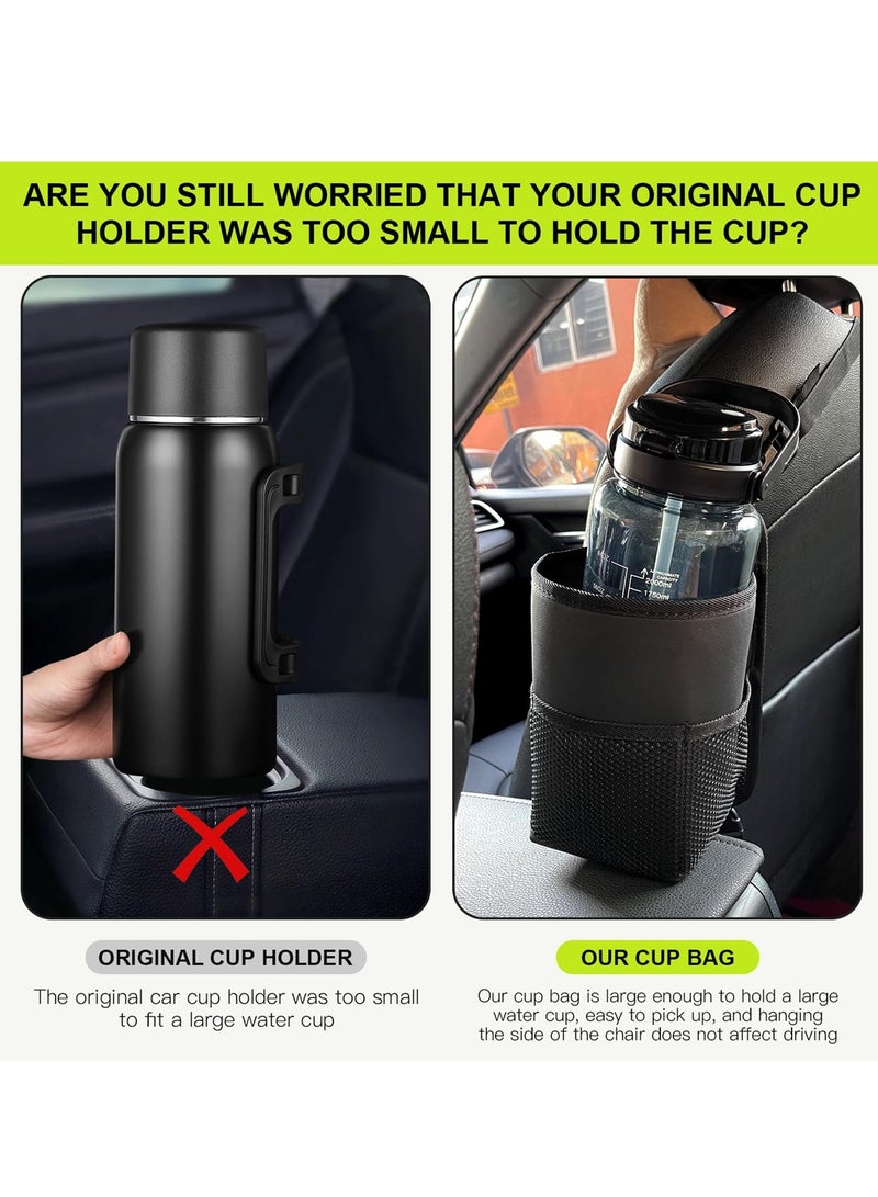 سيوسي موسع حامل أكواب جانبي لمقعد السيارة، حقيبة تخزين معلقة على مقعد السيارة مع جيب شبكي، حامل مريح للمشروبات والأغراض الصغيرة، ضروريات الرحلات البرية وملحقات السيارات - Image 4