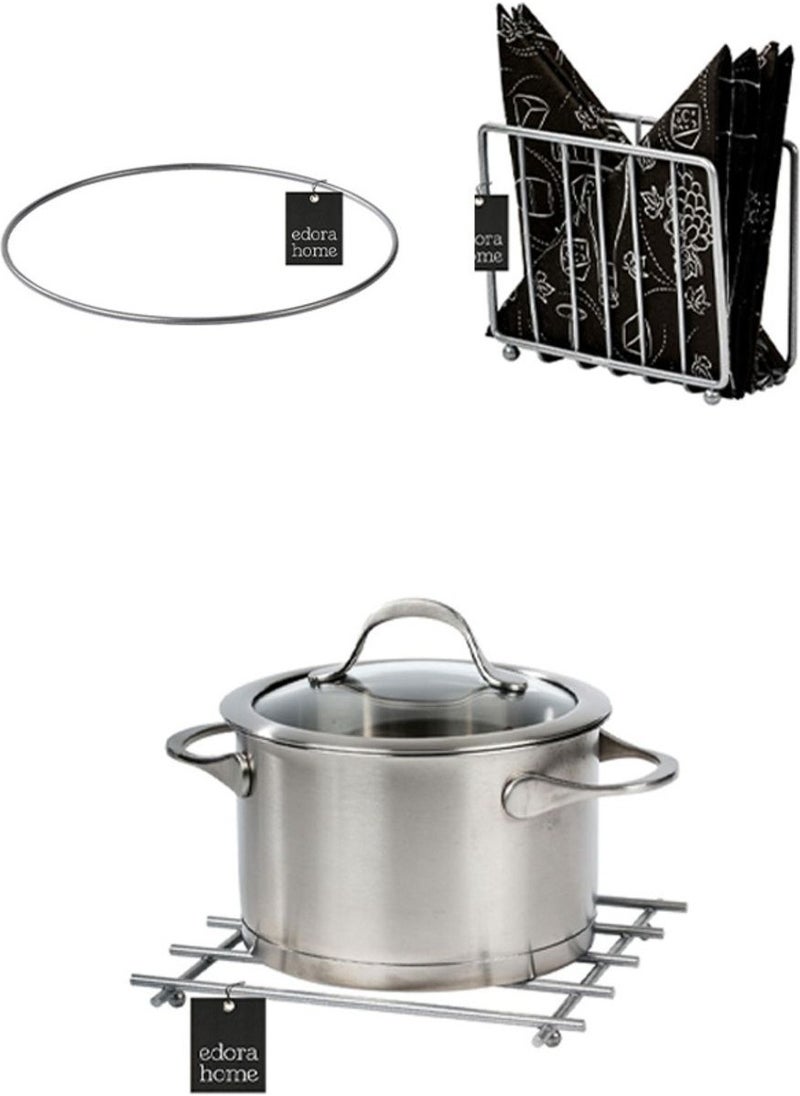 Edora Home - Elegant Silver Presentation Set for Ramadan Tables - 8-Piece Plate, Lattice Napkin Holder, Trivet - Image 1