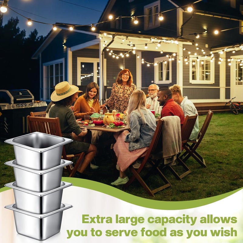 Rtteri 16 عبوة من أواني الفولاذ المقاوم للصدأ 1/6 مع غطاء و 2 ملقط، 4 ملاعق عمق 4 بوصة لأواني الفنادق حاويات تخزين الطعام لمائدة البخار التجارية لوازم مطاعم الفنادق البوفيه - Image 4
