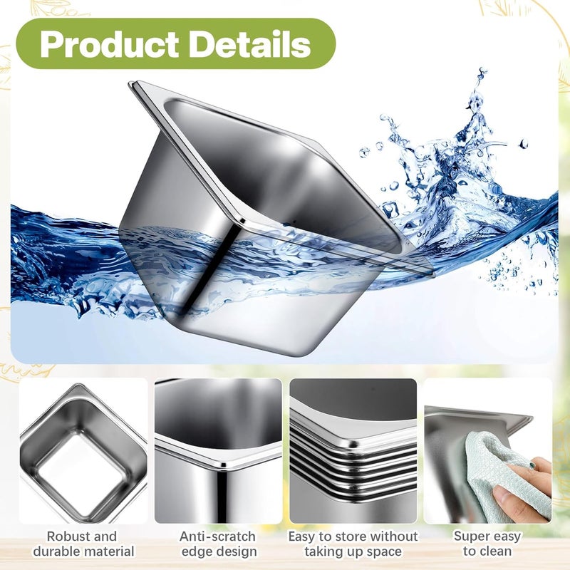 Rtteri 16 عبوة من أواني الفولاذ المقاوم للصدأ 1/6 مع غطاء و 2 ملقط، 4 ملاعق عمق 4 بوصة لأواني الفنادق حاويات تخزين الطعام لمائدة البخار التجارية لوازم مطاعم الفنادق البوفيه - Image 5