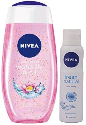 Nivea Bath Care Shower Water Lily Oil 250ml with Nivea Fresh Natural Deodorant for Women 150ml