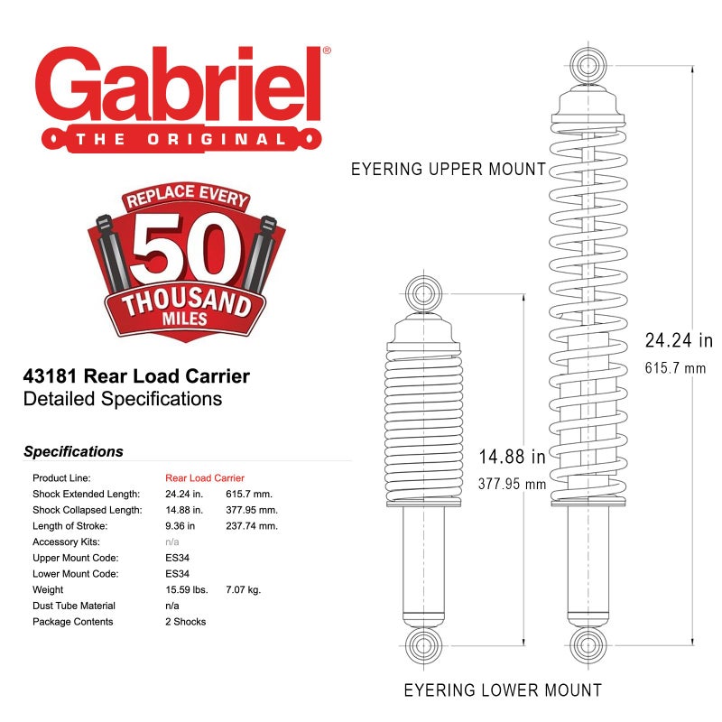 Gabriel 43181 Load Carrier Rear Towing Shock Absorbers for Chevrolet Silverado 1500, Suburban, Tahoe; Dodge Ram 1500; GMC Yukon, Jeep Gladiator; Nissan Titan (1 Pair) - Image 3