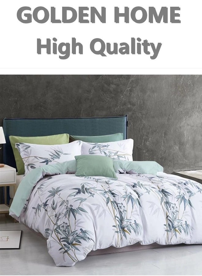 GOLDEN HOME طقم غطاء لحاف بنمط مخطط مكون من 6 قطع مقاس كينج/كوين/مفرد. تتضمن المجموعة 1 غطاء لحاف، 1 ملاءة سرير جاهزة، 4 أكياس وسائد  - Image 1