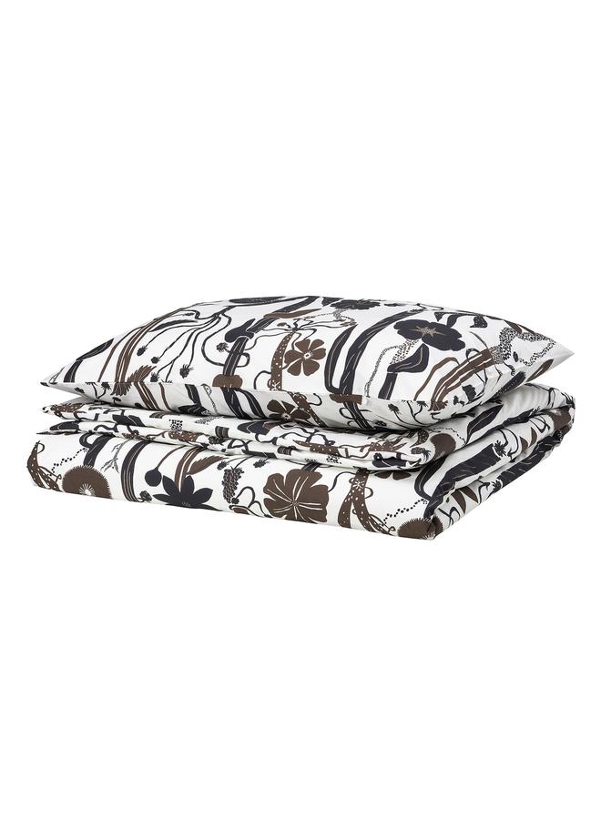 erorex Duvet cover and pillowcase, white/black/brown, 150x200/50x80 cm - Image 1