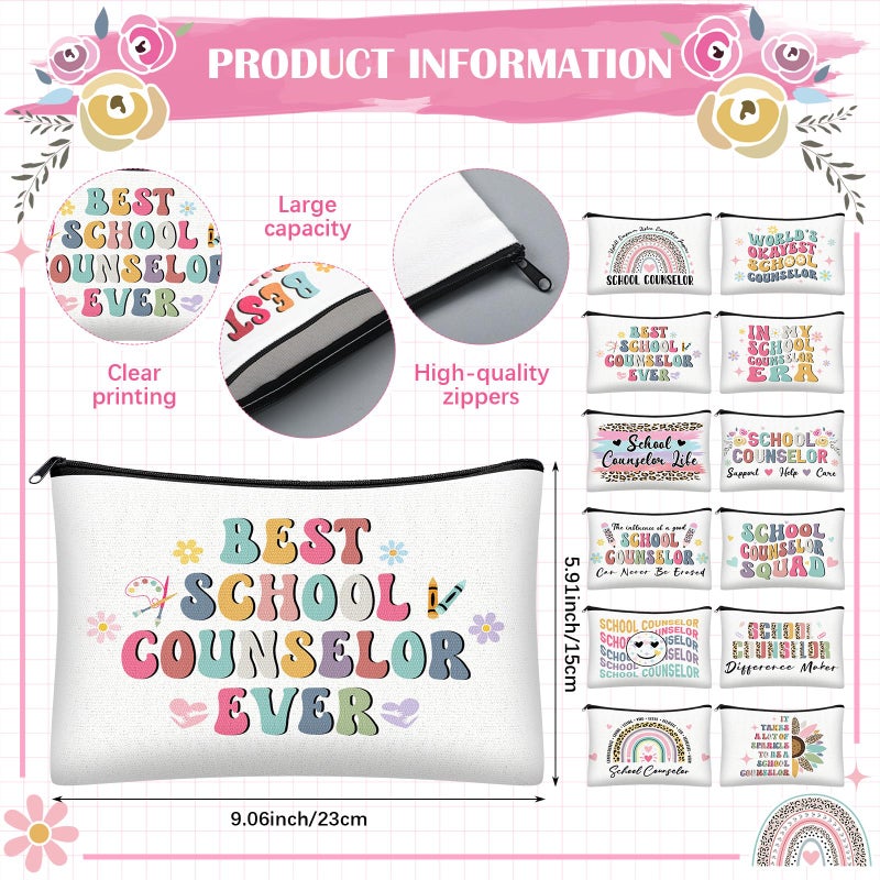 Cosblank 24 Pcs School Counselor Appreciation Gifts Bulk 12 Makeup Bag 12 Retractable Badge Reels Gift for Educator Teacher School Community Graduation Teacher Appreciation Week - Image 2