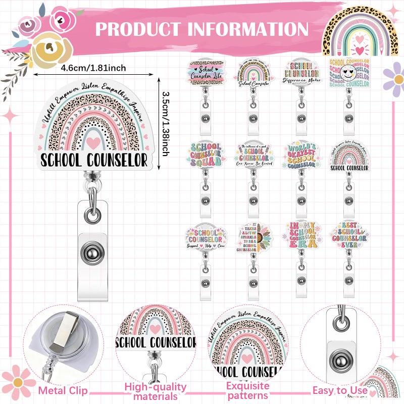 Cosblank 24 Pcs School Counselor Appreciation Gifts Bulk 12 Makeup Bag 12 Retractable Badge Reels Gift for Educator Teacher School Community Graduation Teacher Appreciation Week - Image 3