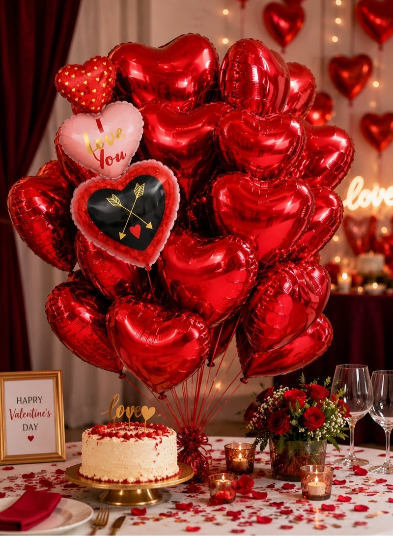 زينة بالونات قلب أحمر 12+1 – بالونات كبيرة جدًا بحجم 38 بوصة مكتوب عليها «I Love You» لتزيين يوم الحب، بالونات على شكل قلب لتزيين ذكرى الزواج، وزينة بالونات مميزة لعيد الفالنتاين - Image 3