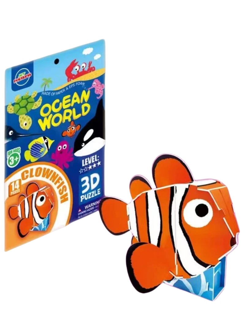 Kid's Ocean World Animals DIY Puzzle: 3D Clown Fish Paper Model Kit - Quick Assembly Educational Toy to Boost Spatial IQ - Image 1