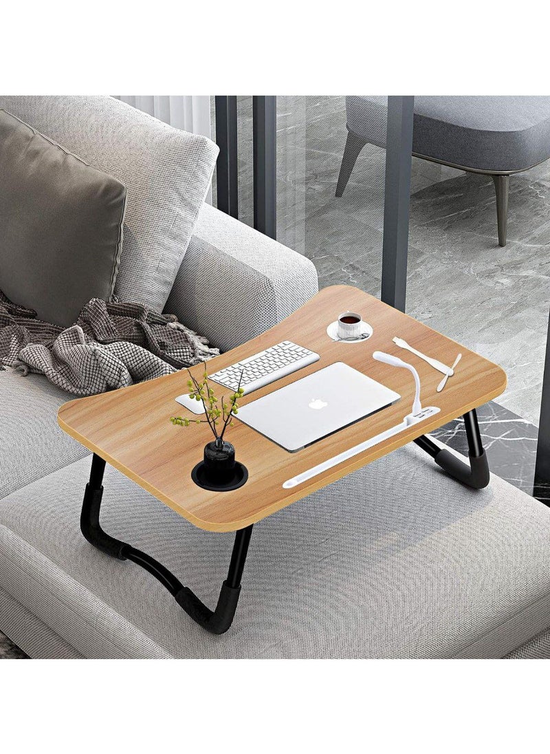 Generic Foldable Laptop Bed Table with USB Charging Port, Cup Holder & Storage Drawer – Portable for Work & Reading  - Image 2